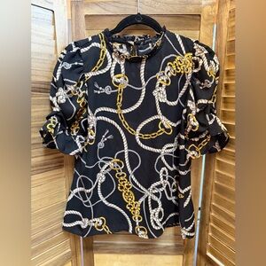 Gibson Black and Gold Chain Print Blouse